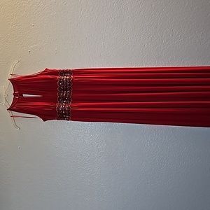 Long Halter Dress With Rhinetone Waistline